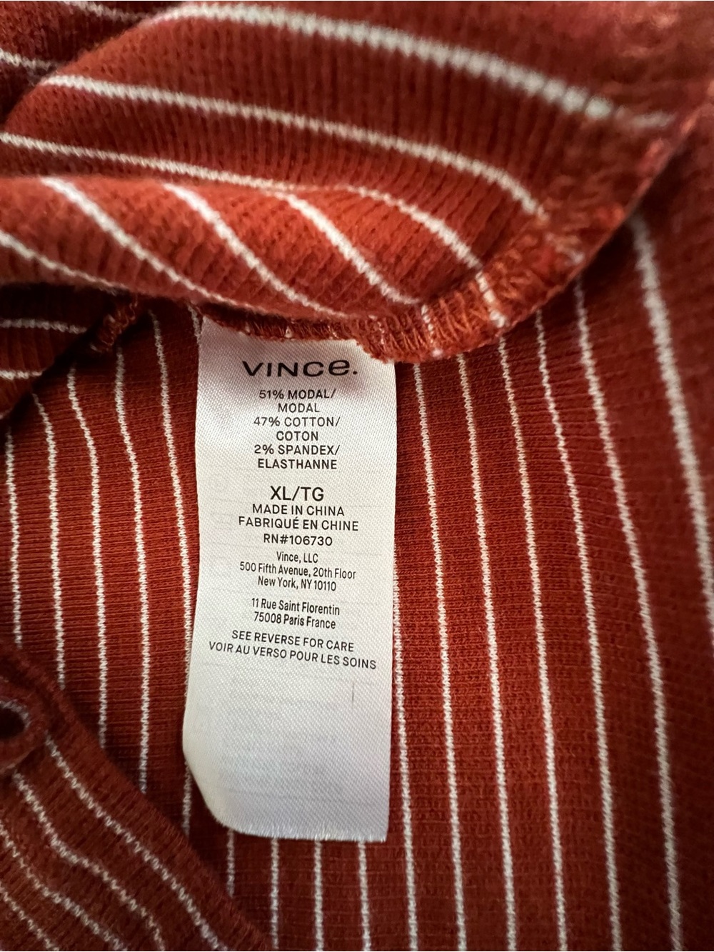 Vince Rust and Cream Striped Ribbed Long Sleeve Crew - Picture 8 of 8